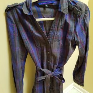 Modern Amusement Gray Purple Plaid Tunic Dress